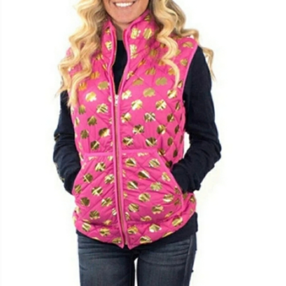 NWT Simply Southern Pink Barbiecore Gold Elephant Vest Size M